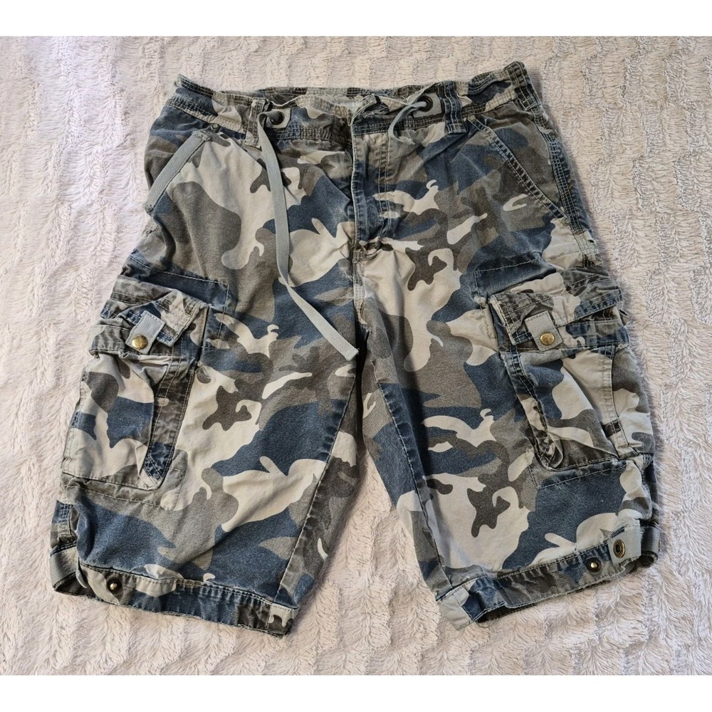 Vintage JetLag Blue Camo Cargo Shorts Men's 33 Y2K League Organic Sanforized